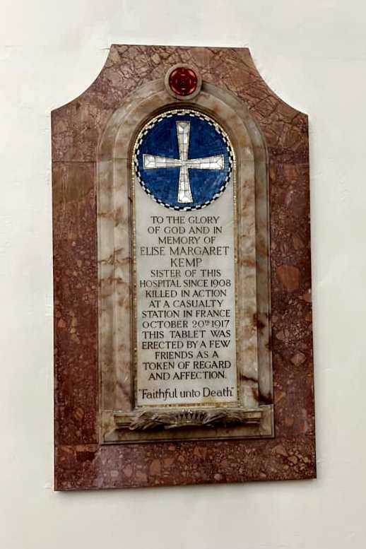 Elise Margaret Kemp's memorial tablet, St Luke's Chapel, King's College Hospital, London (by Adrian Thomas).jpg